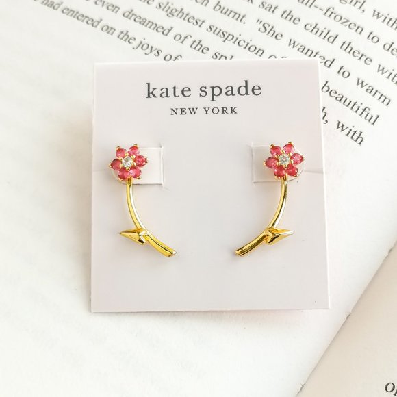 NEW KATE SPADE Myosotis Flower Gold Ear Jacket Earrings (Pink Multi) AUTHENTIC